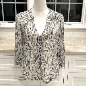 Joie v-neck white/ black sheer blouse